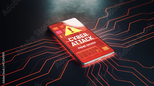 Картината върху платно 3D Render of remote hacker attack on private data on contemporary smartphone pla