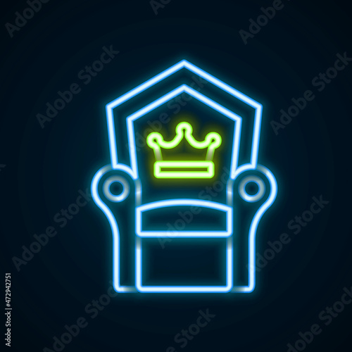 Glowing neon line Medieval throne icon isolated on black background. Colorful outline concept. Vector