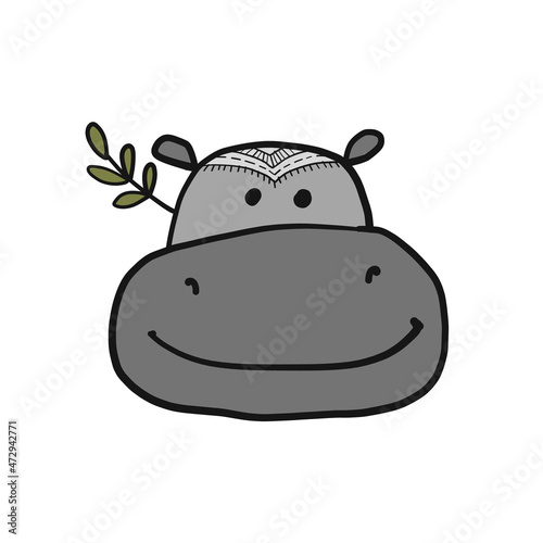 Hippopotamus, cute hippo face for your design