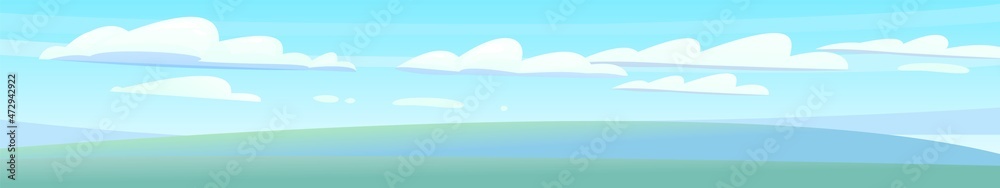 Sky clouds horizon. Illustration in cartoon style flat design. Heavenly atmosphere. Vector