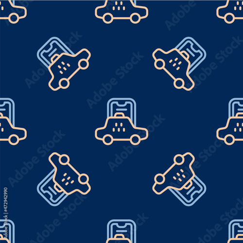 Line Taxi mobile app icon isolated seamless pattern on blue background. Mobile application taxi. Vector