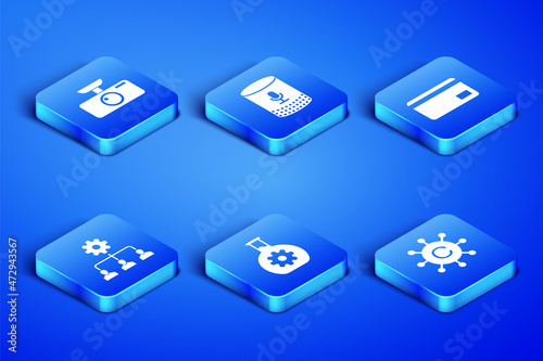 Set Copywriting network, Car DVR, Bioengineering, Lead management, Voice assistant and Credit card icon. Vector