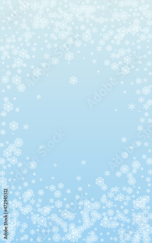 Light Snowflake Background Vector Blue. Confetti Sparkle Illustration. Grey Flake Effect Card. Frozen Snow Texture.