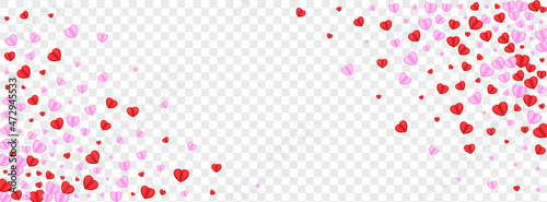 Pink Heart Background Transparent Vector. Celebration Backdrop Confetti. Red Isolated Illustration. Tender Heart Wallpaper Texture. Violet Elegant Frame.