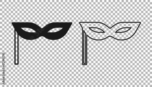 Black Carnival mask icon isolated on transparent background. Masquerade party mask. Vector