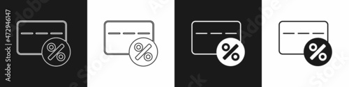 Set Discount card with percent icon isolated on black and white background. Loyalty points card. Vector