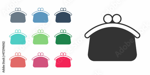 Black Wallet icon isolated on white background. Purse icon. Cash savings symbol. Set icons colorful. Vector