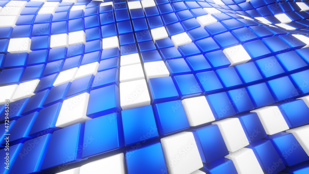 Background 3D with cubes waves field, abstract technology design, fantastic sea of neon glowing hexahedron pattern, 3D render illustration background. Background 3D with cubes waves field, abstract technology design, fantastic sea of neon glowing hexahedron pattern, 3D render illustration background.