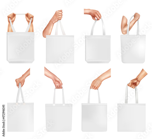 Realistic Hand With Bag Mockup Icon Set