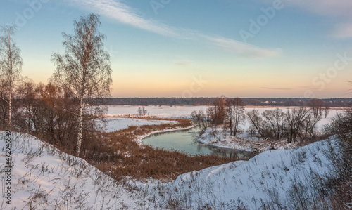 Winter river landscape in December