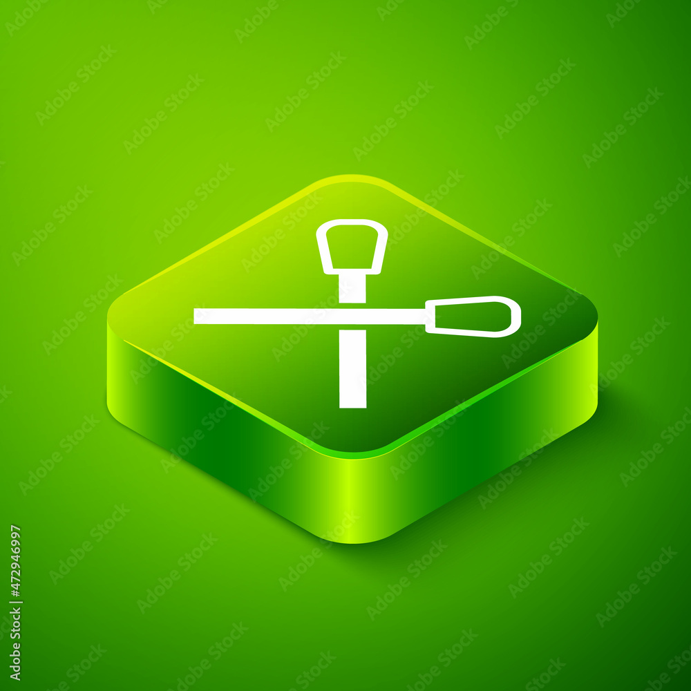 Isometric Burning match with fire icon isolated on green background. Match with fire. Matches sign. Green square button. Vector Isometric Burning match with fire icon isolated on green background. Match with fire. Matches sign. Green square button. Vector