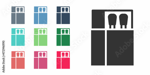 Black Open matchbox and matches icon isolated on white background. Set icons colorful. Vector