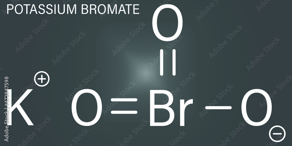 Potassium bromate. KBrO3, E924. Used as additive to flour in the baking