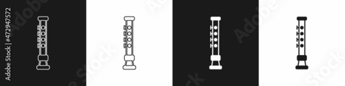 Set Flute icon isolated on black and white background. Musical instrument. Vector