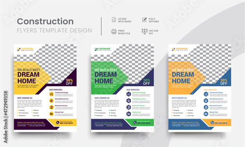 Modern Construction Business Flyer Design Background. Creative Contractor & Builder Company Corporate Flyer Template Marketing Print Ready Layouts.