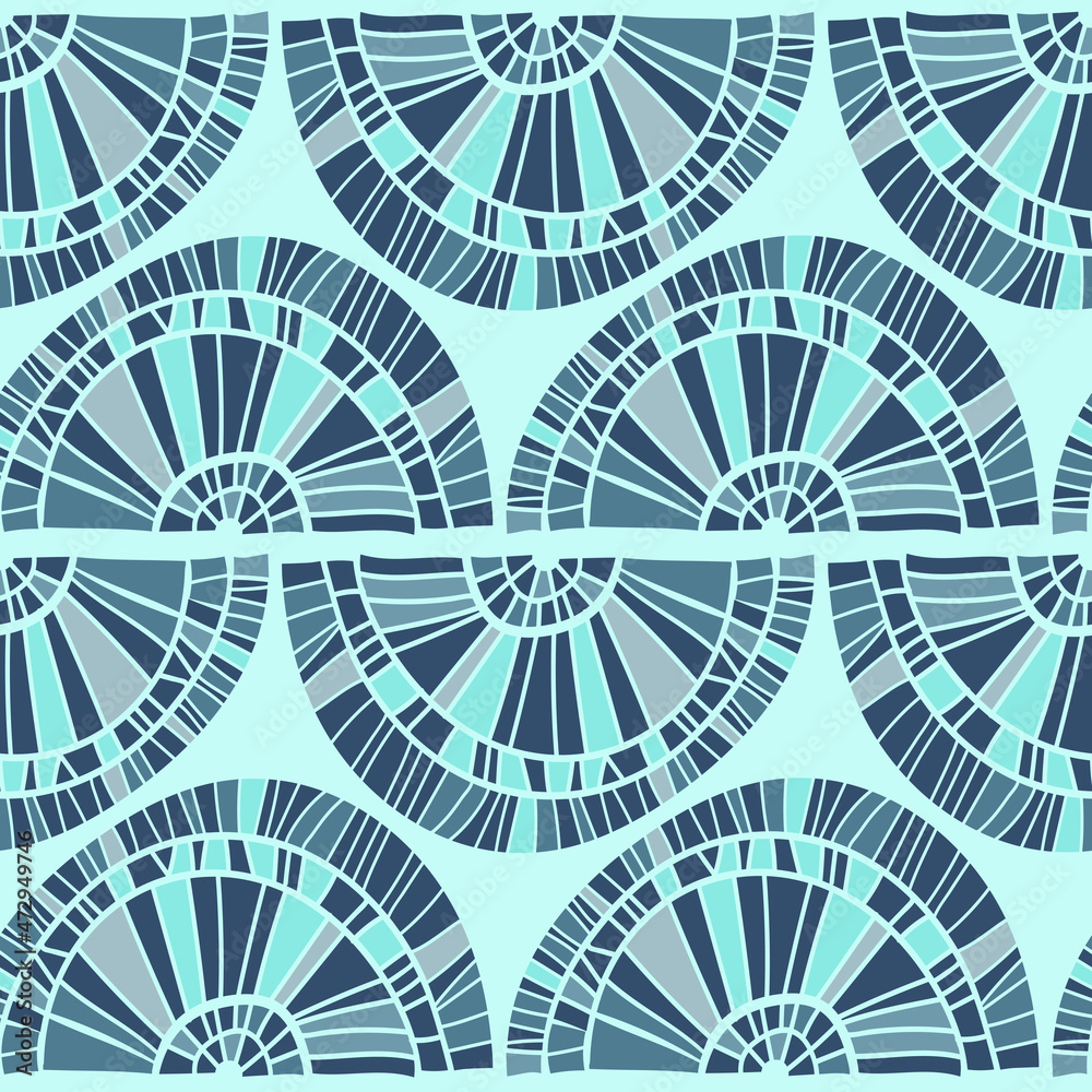 Aztecs seamless pattern on cold color. Endless pattern on blue. For fabric, packaging, design Aztecs seamless pattern on cold color. Endless pattern on blue. For fabric, packaging, design