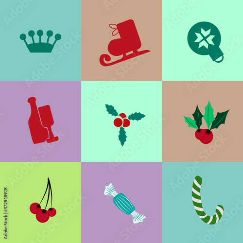  Set Of Colorful Christmas Icons with different background