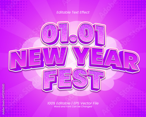 01 01 New Year festival 3d comic cartoon style editable text effect