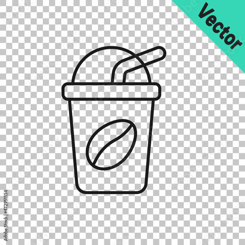 Black line Iced coffee icon isolated on transparent background. Vector