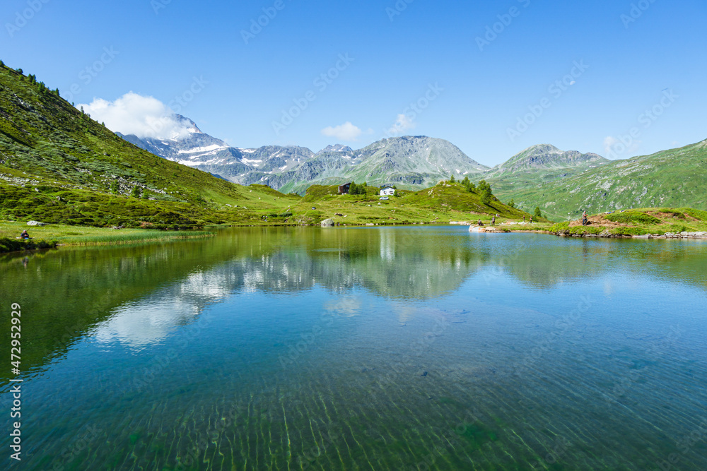 The meadows, glaciers, lakes and mountains of the Simplon Pass: one of the most beautiful areas of Switzerland located in the heart of the Alps - July 2021.