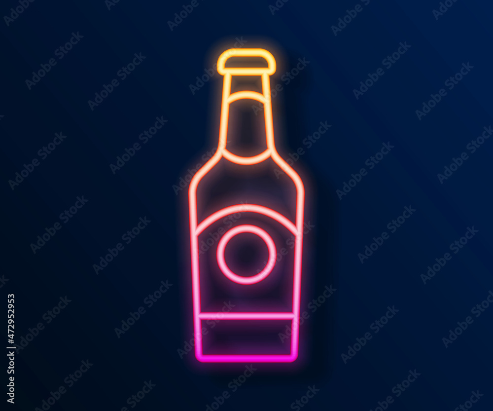 Glowing neon line Beer bottle icon isolated on black background. Vector Glowing neon line Beer bottle icon isolated on black background. Vector