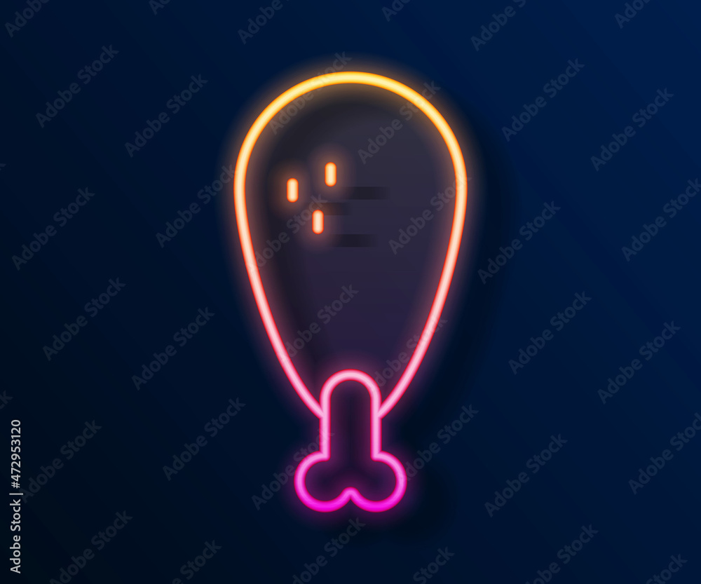 Glowing neon line Chicken leg icon isolated on black background. Chicken drumstick. Vector