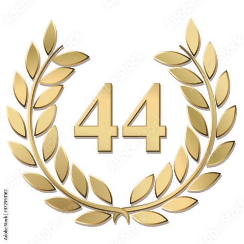 3D gold laurel wreath 44 vector isolated on a white background	 photo