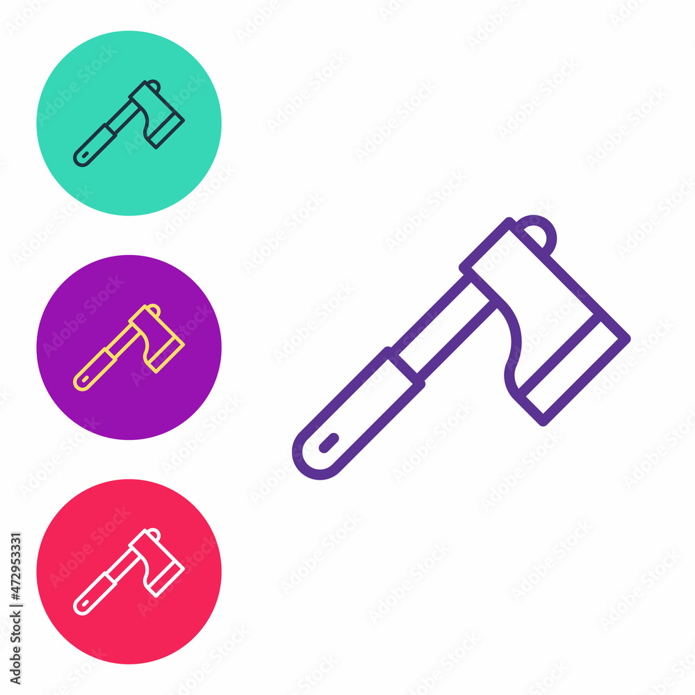 Set line Wooden axe icon isolated on white background. Lumberjack axe. Set icons colorful. Vector Set line Wooden axe icon isolated on white background. Lumberjack axe. Set icons colorful. Vector