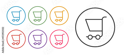Set line Shopping cart icon isolated on white background. Online buying concept. Delivery service sign. Supermarket basket symbol. Set icons colorful. Vector