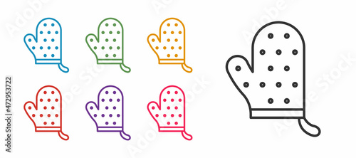 Set line Oven glove icon isolated on white background. Kitchen potholder sign. Cooking glove. Set icons colorful. Vector