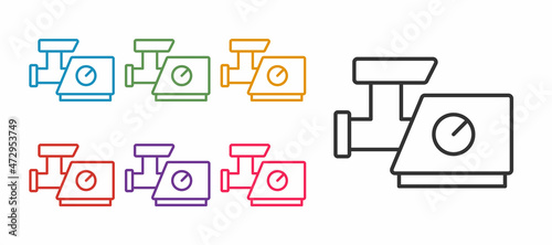 Set line Kitchen meat grinder icon isolated on white background. Set icons colorful. Vector