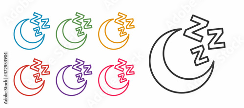 Set line Moon and stars icon isolated on white background. Cloudy night sign. Sleep dreams symbol. Full moon. Night or bed time sign. Set icons colorful. Vector