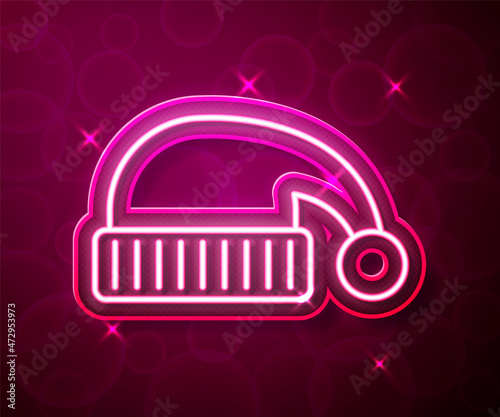Glowing neon line Sleeping hat icon isolated on red background. Cap for sleep. Vector