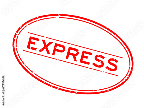 Grunge red express word oval rubber seal stamp on white background