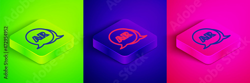 Isometric line Augmented reality AR icon isolated on green, blue and pink background. Virtual futuristic wearable devices. Square button. Vector