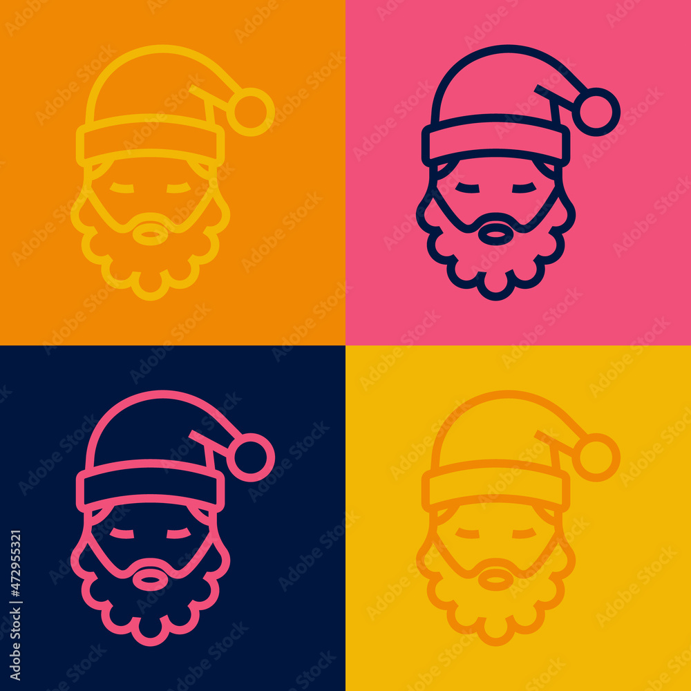 Pop art line Santa Claus hat and beard icon isolated on color background. Merry Christmas and Happy New Year. Vector