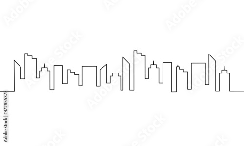 Continuous line drawing of cityscape  modern city building  metropolis landscape  hand drawn  object one line  single line art  vector illustration