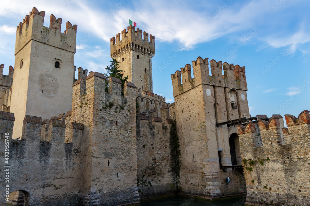 Sirmione, northern Italy. medieval castle Scaliger on lake Garda.