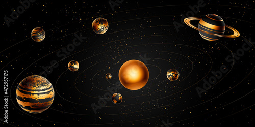 Fantasy artwork solar system. Stock vector 3d illustration.