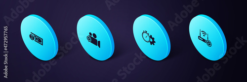 Set Isometric Router and wi-fi setting, Time management, Video camera and Fast payments icon. Vector