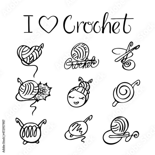 hand drawing crochet icons set