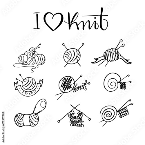 Hand drawn knitting icons set