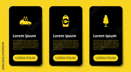 Set Tree, Eco nature leaf battery and Electric car. Business infographic template. Vector