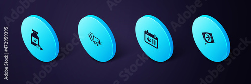 Set Isometric Marijuana or cannabis seeds, Calendar and marijuana, Shopping cart with and Medical bottle icon. Vector