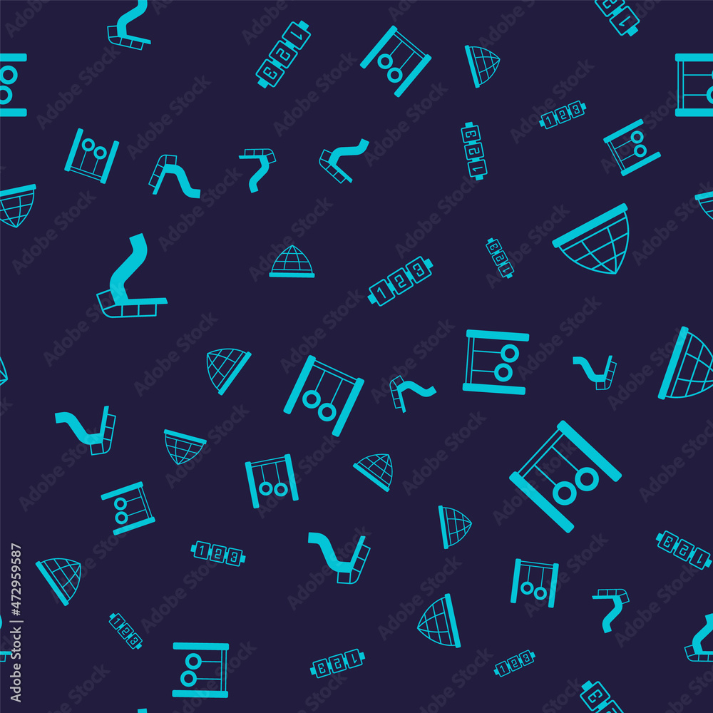 Set Slide playground, Playground climbing equipment, Education logic game and Gymnastic rings on seamless pattern. Vector Set Slide playground, Playground climbing equipment, Education logic game and Gymnastic rings on seamless pattern. Vector