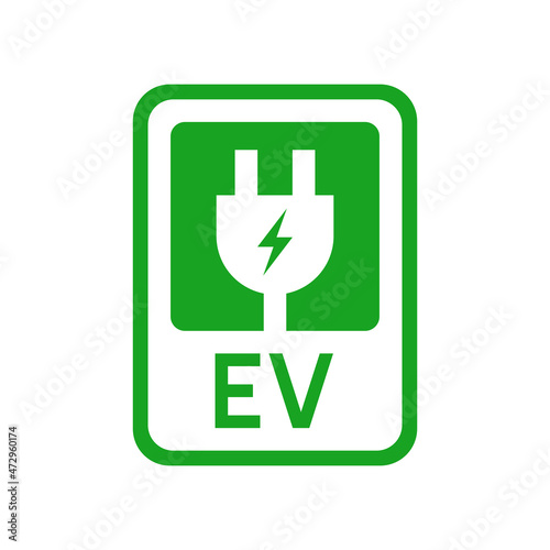 EV with plug icon, Electric vehicle parking and charging station sign, Vector illustration