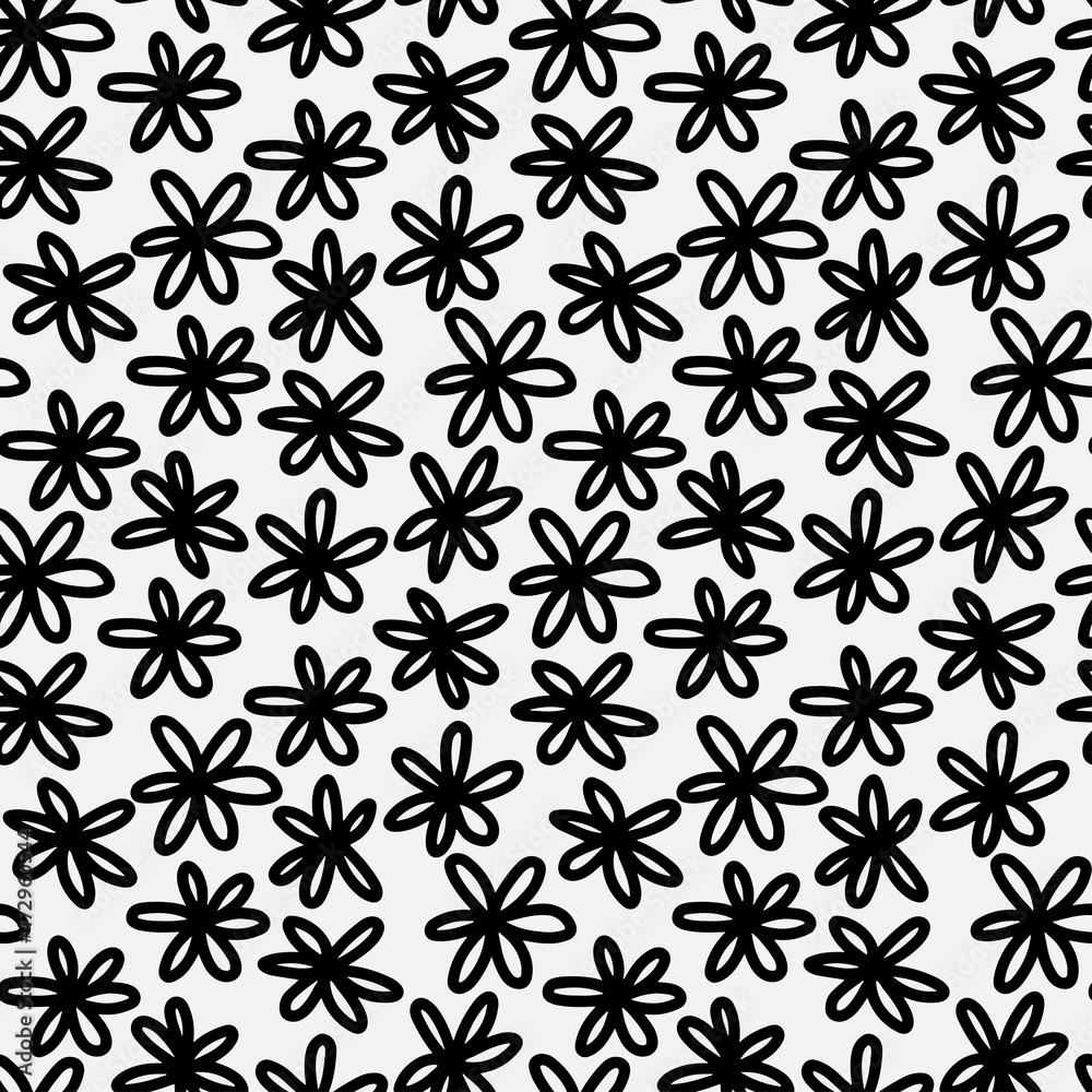 Abstract hand drawn seamless pattern with flower shape elements. Black and white texture. Abstract hand drawn seamless pattern with flower shape elements. Black and white texture.