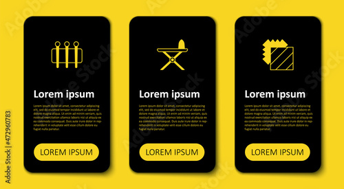 Set Layers clothing textile, Electric iron and ironing board and Needle for sewing. Business infographic template. Vector