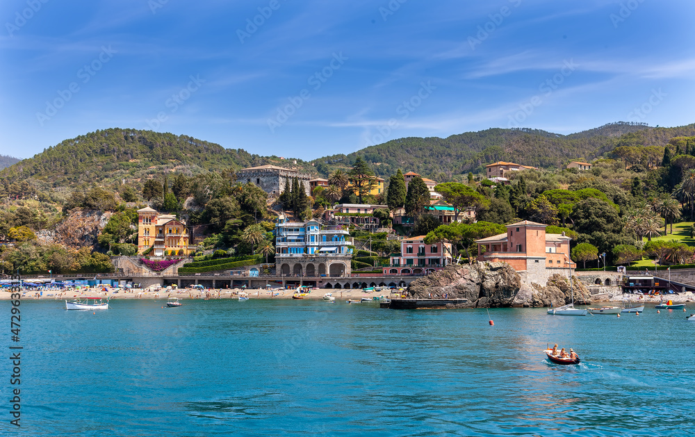 The colorful Old Town of Sestri Levante, Italy, a popular resort town in Liguria
