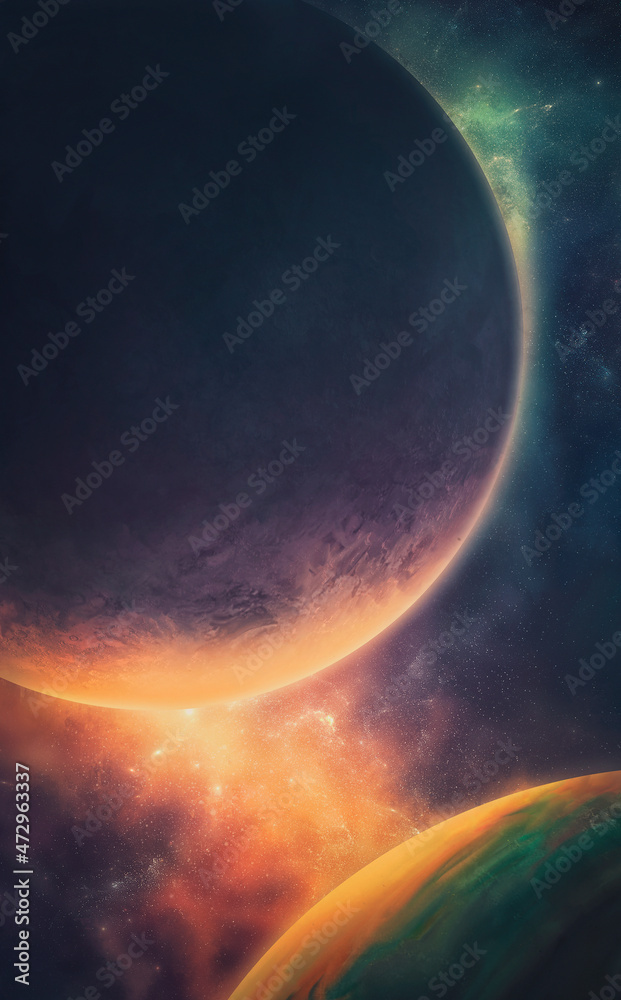 Nebula with planets on the background of outer space